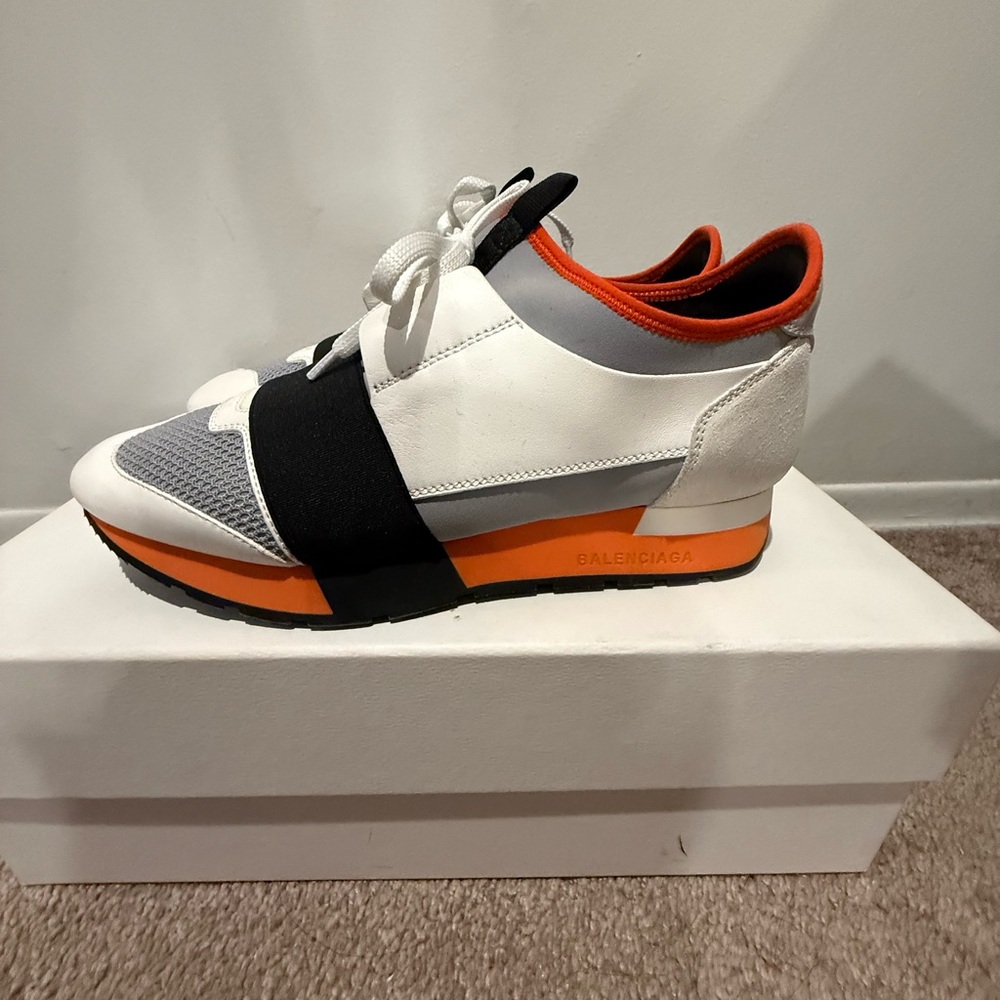 Balenciaga Women’s White and Orange Sneakers
